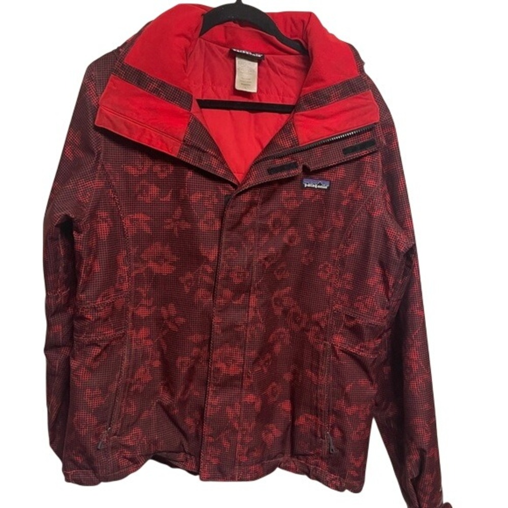 Patagonia H2No Waterproof Insulated Ski Jacket Red Black Grid Floral Womens L